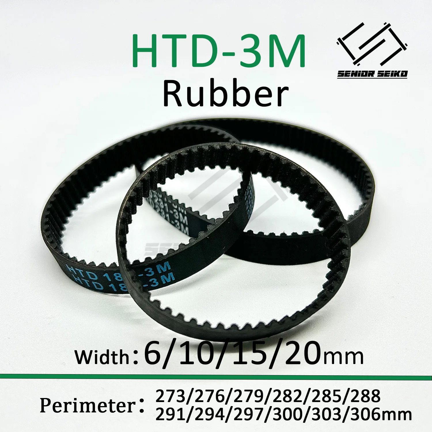 3M HTD3M Timing Belt Length 273/276/279/282/285/288/291/294/297/300/303/306mm Width 6/10/15/20mm HTD3M Closed Synchronous Belts