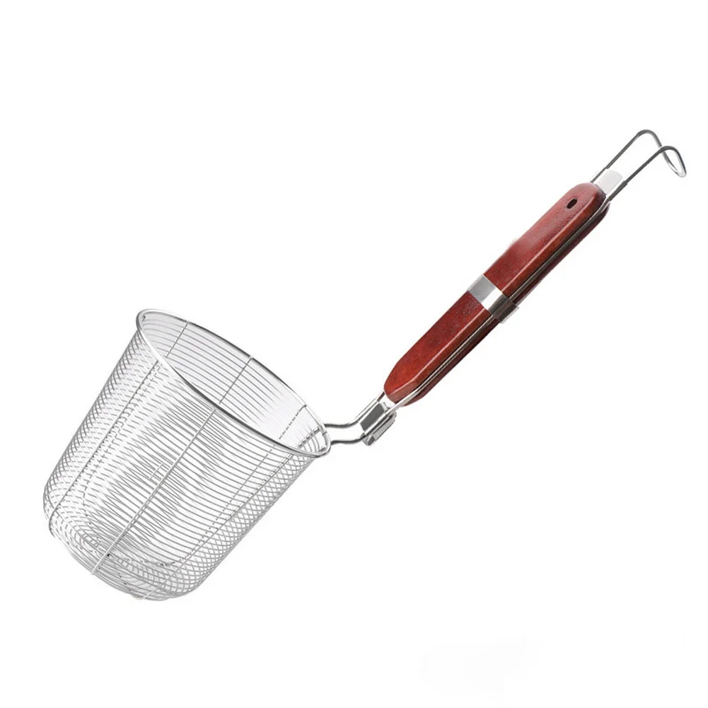 

Wooden Handle Strainer Basket Stainless Steel Food Skimmer Kitchen Tool For Noodle Pasta