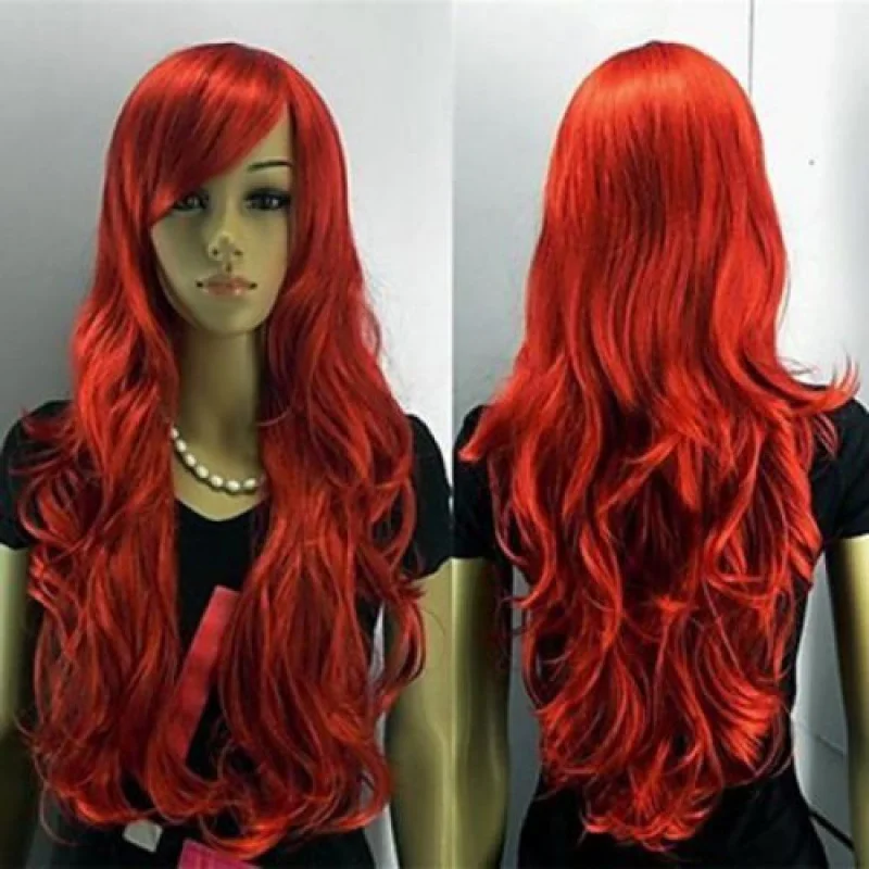 Charming Red Long Curly Synthetic Wig For Women Hair Cosplay Party Wig