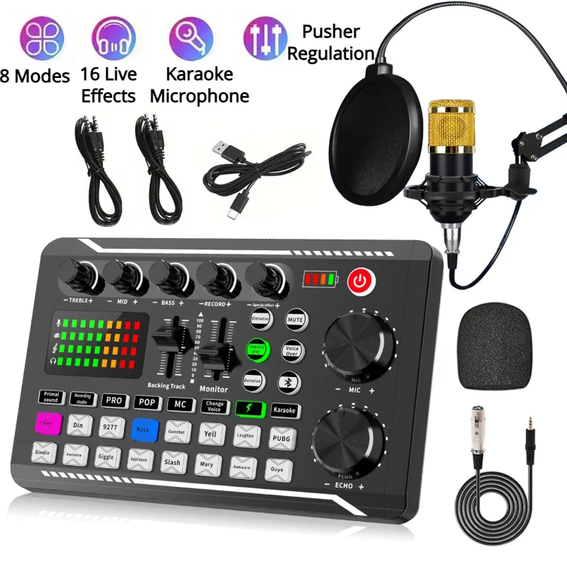 

Bluetooth Audio Console Studio Sound Card Kit With Interfaces DJ Mixer Effects Suitable For Live Broadcasts Performances