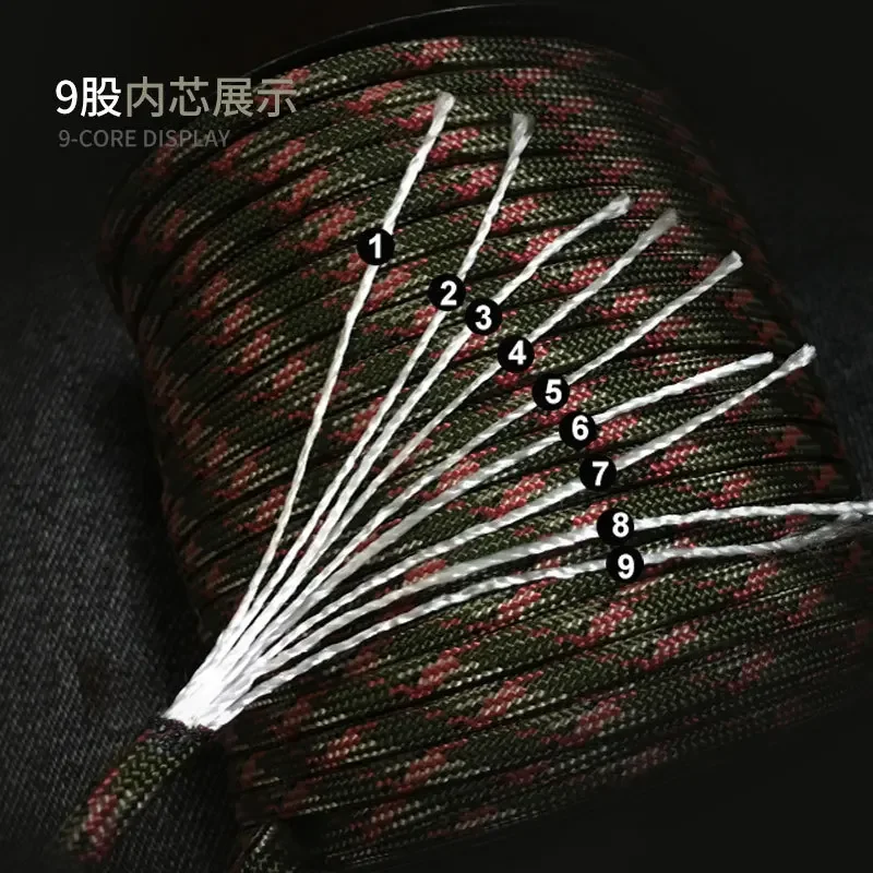 100M 550 Military Standard 9-Core Paracord Rope 4mm Outdoor Parachute Cord Survival Umbrella Tent Lanyard Strap