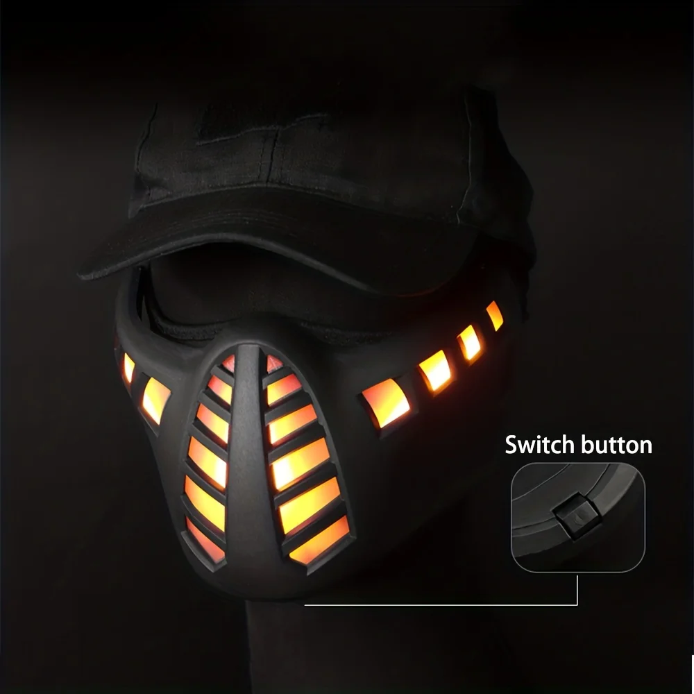 Outdoor Illuminated Tactics Mask Mechanical Sci-fi Gear Cool Cosplay Halloween Mask, Airsoft Paintball Half Face Protection Mask