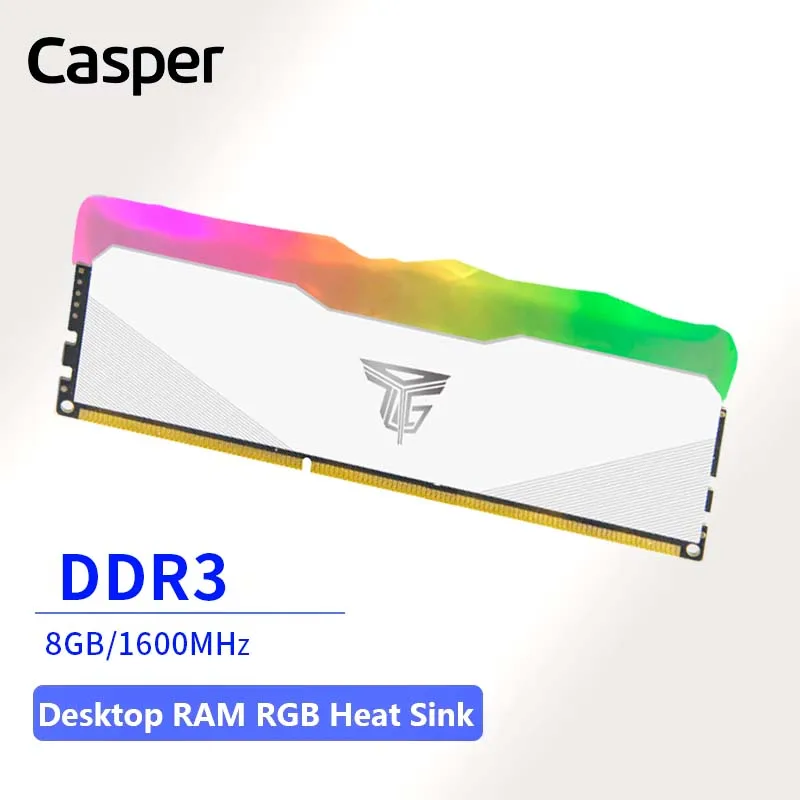 Casper RGB Heat Sink DDR3 8GB 1600MHz Memoria Ram Gaming Desktop Computer  PC Memory Game Video Clip (White)