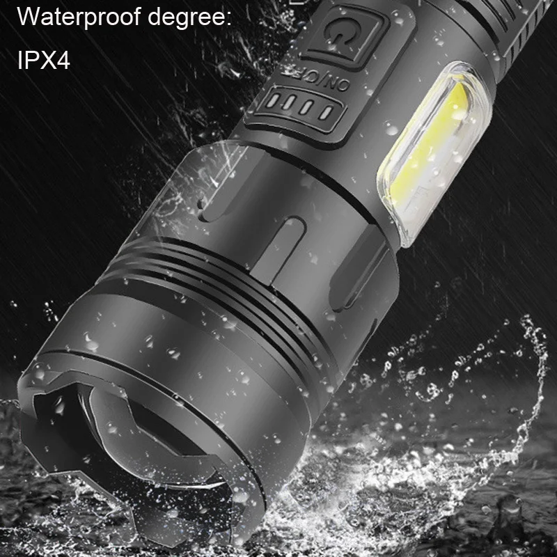 White Laser High Power LED Flashlight, USB rechargeable Waterproof Torch, Zoomable 3 main light modes Light