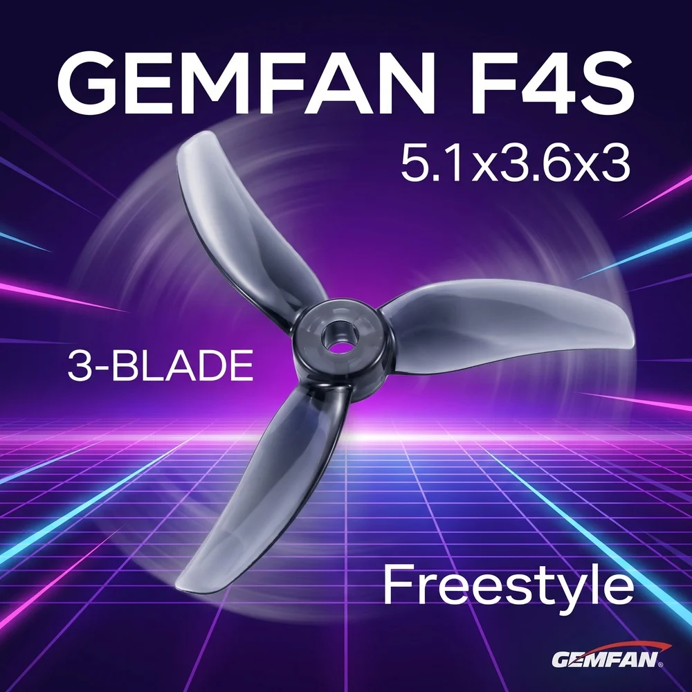 Gemfan F4 5.1 Inch 3 Blade PC Propeller 3.6 Pitch 5mm Mount 3.6g 2Pairs for FPV Freestyle Drone 2207