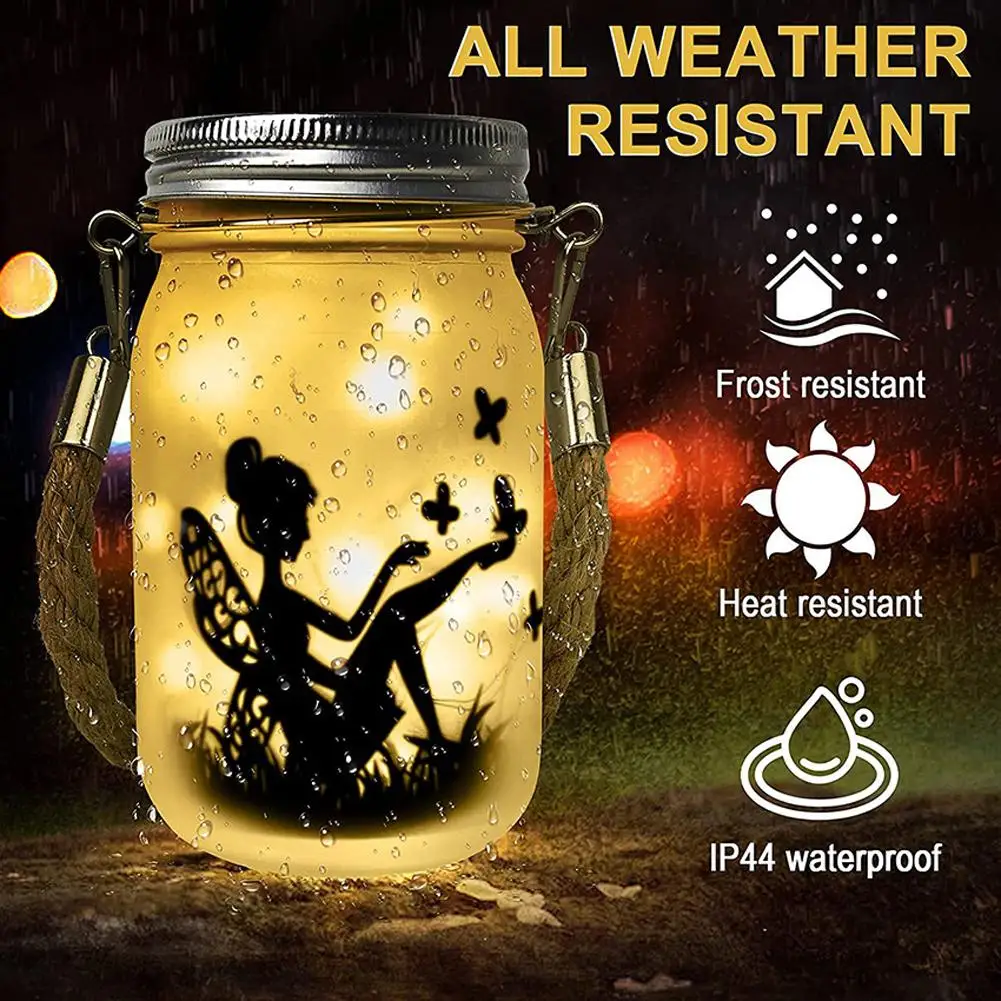 Portable Solar Lamps Outdoor Hanging Glass Jar Fairy Lantern Waterproof Camping Night Lights for Garden Backyard Lawn Tree Decor