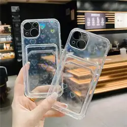 Love Heart Laser Clear TPU Case for Samsung Galaxy A22 4G A52 A51 A32 A50 A33 A12 A42 A20 A21S A53 A02S M31 A03S A13 Card Slot