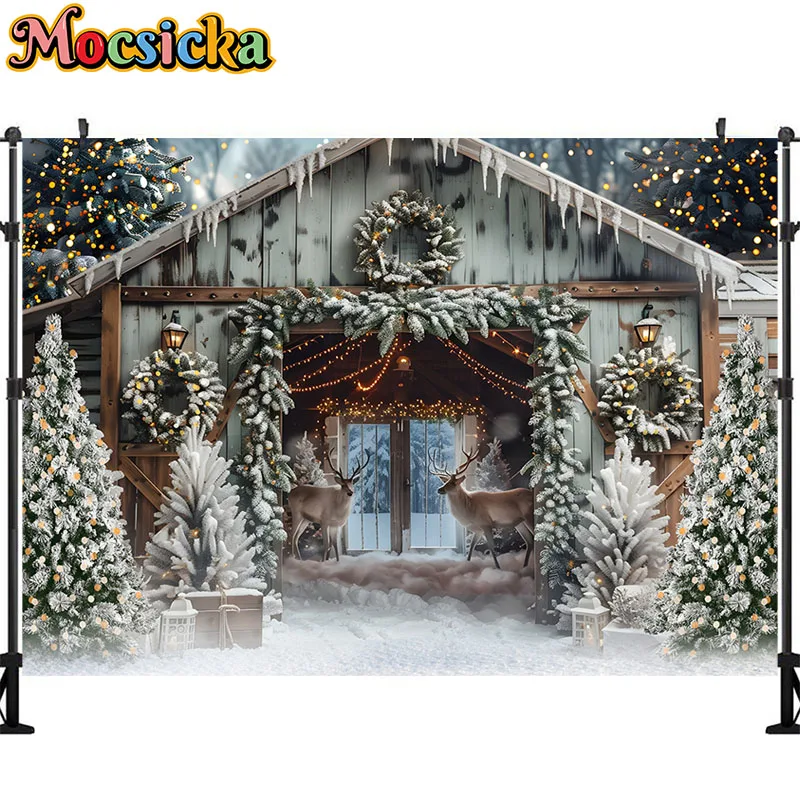 Christmas Photography Backgrounds Winter Snow XmasTree Farm Backdrop Kids Baby Cake Smash Birthday Decorations Studio Props