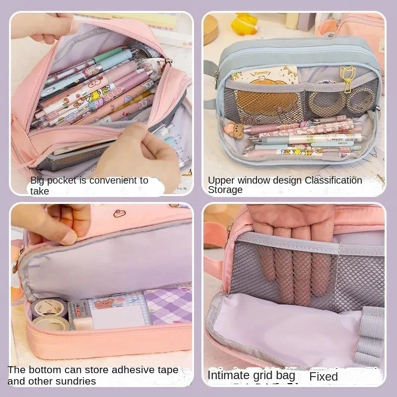 Large Capacity Pencil Bag Aesthetic School Cases Girl Kawaii Stationery Holder Bag Children Pen Case Students School Supplies