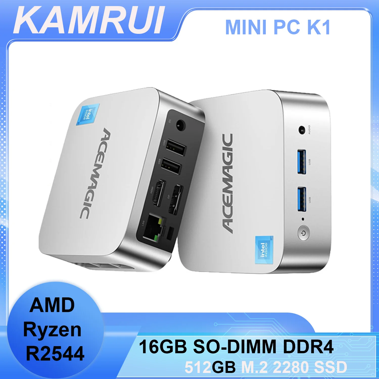 Mini PC AMD Ryzen R2544 16GB DDR4 512GB M.2 SSD (Turbo 3.7GHz) Win 11 Pro Radeon 4K Display 3.2USB-C Max 28w Desktop Computers