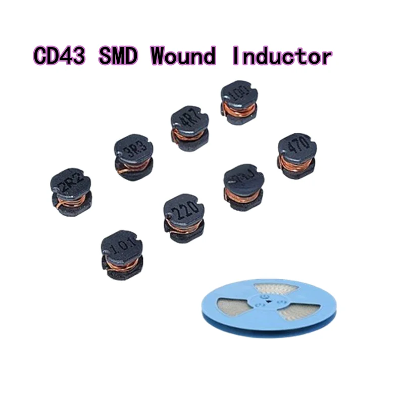 

20PCS CD43 Power inductor 2.2/3.3/4.7/6.8/10/15/22/47/100/220UH SMD inductance Copper Core Wire Wound Chip