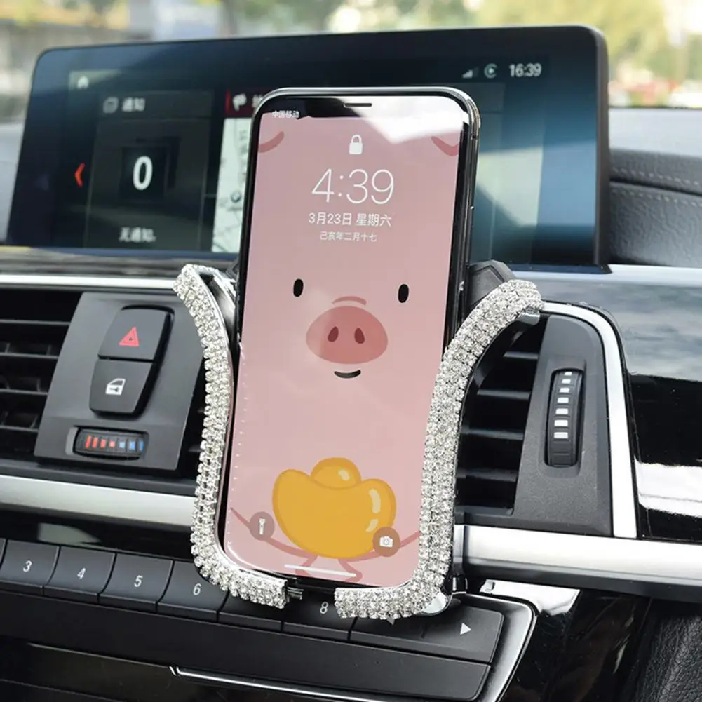 for Car Holder Adjustable Plastic U-shaped with Mount Clip Car Rhinestone-encrusted Vent