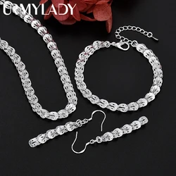 URMYLADY 925 Sterling Silver Charms Earrings Necklace Bracelet Love Jewelry Cute For Women Chain Set Wedding Gift