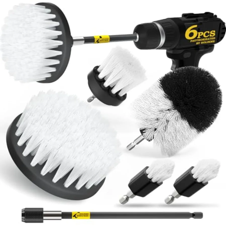 

6Pack Drill Brush Power Scrubber Cleaning Brush Extended Long Attachment Set All Purpose Drill Scrub Brushes Kit for Grout, Flo