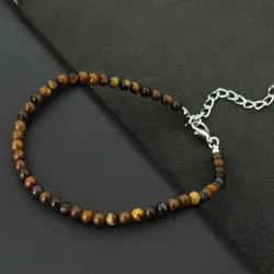 Boho Handmade Natural Stone Anklet Women 4mm Tiger Eyes White Howlite Beads Foot Chain Summer Beach Vacation Leisure Accessories