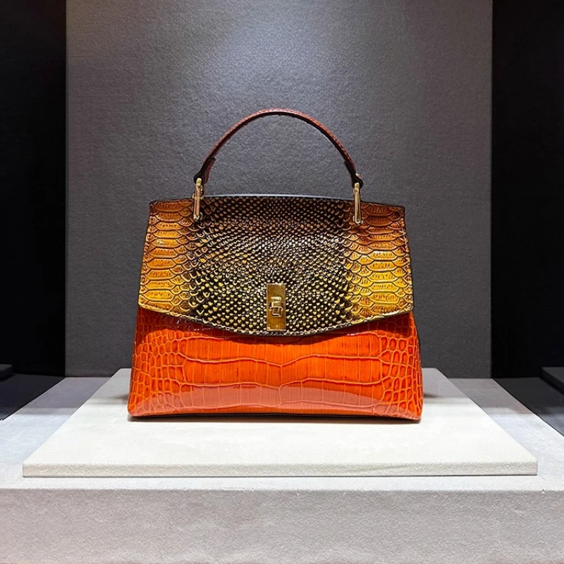 

High-quality Cowhide 2025 New Style Fashionable Snake Pattern Handbag Shoulder Crossbody Bags for Women Sac À Main Femme