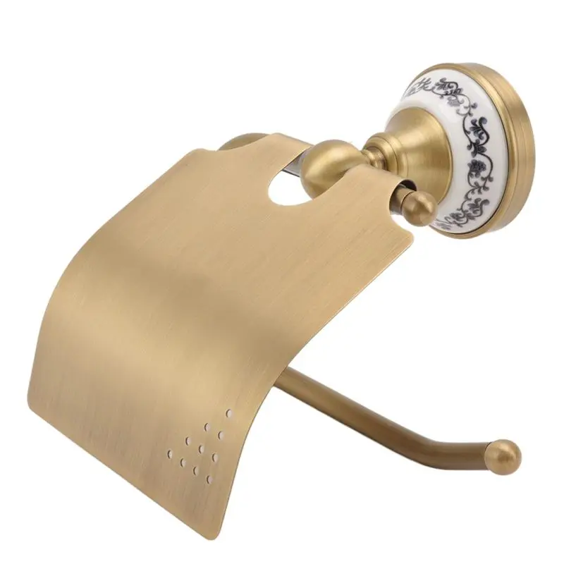 

ABFI Toilet Paper Holder Vintage Toilet Paper Holder Metal Paper Towel Holder Rack With Porcelain Decoration Wall Mounted