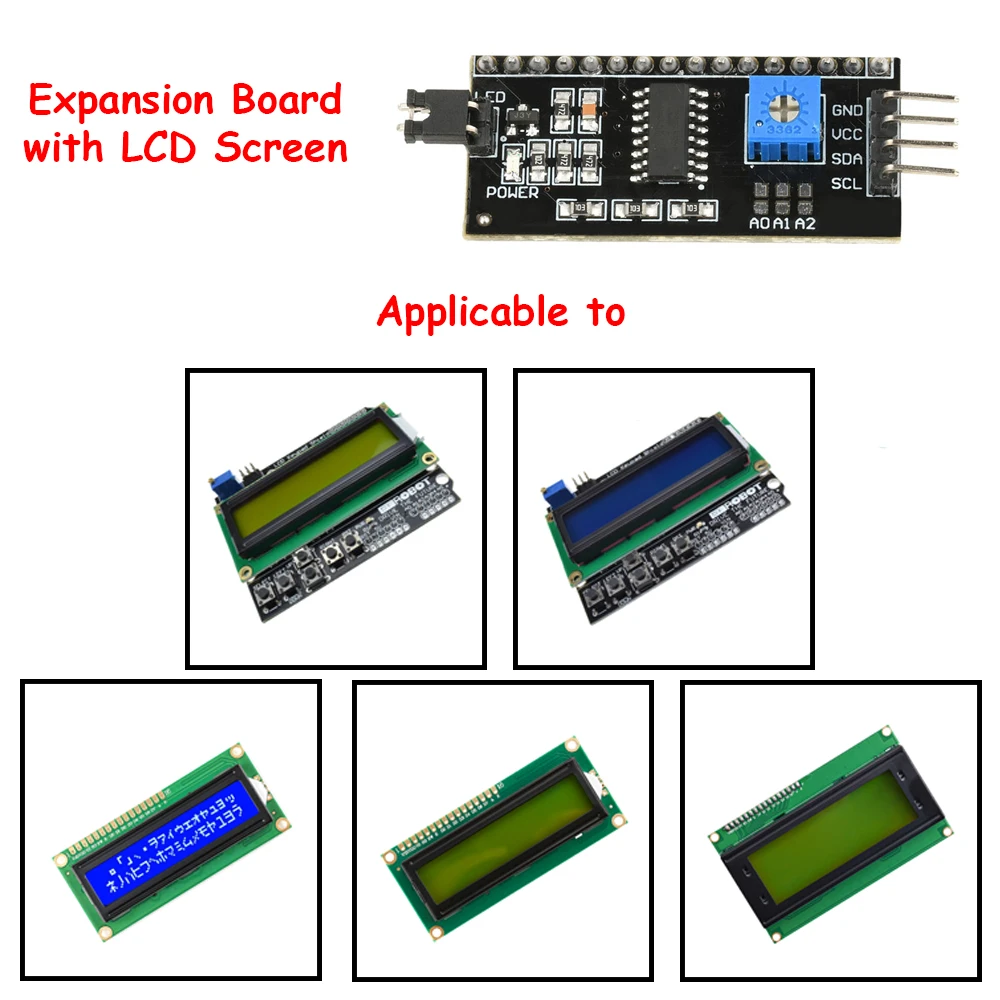PCF8574 Expansion Board I2C Interface for LCD1602/2004 Black PCB with Adjustable Contrast & Backlight