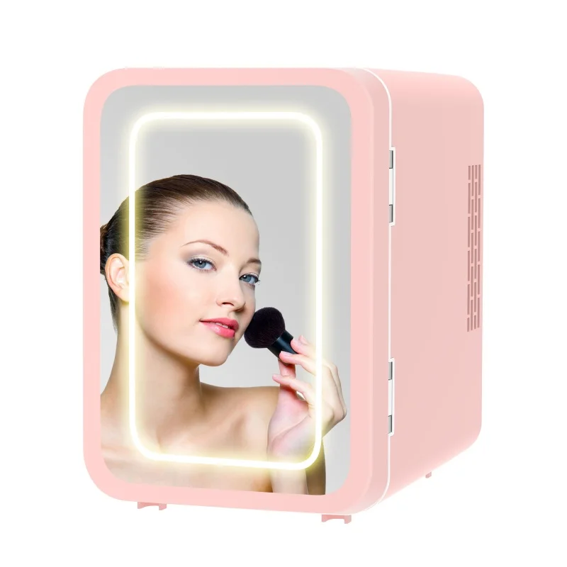 Tragbarer 4-Liter-Kosmetikkühlschrank – Mini-Beauty-Kühlschrank mit LED-Licht und Spiegel für die Hautpflege (12 V, Rosa, Schlafzimmer/Bürogebrauch) ​