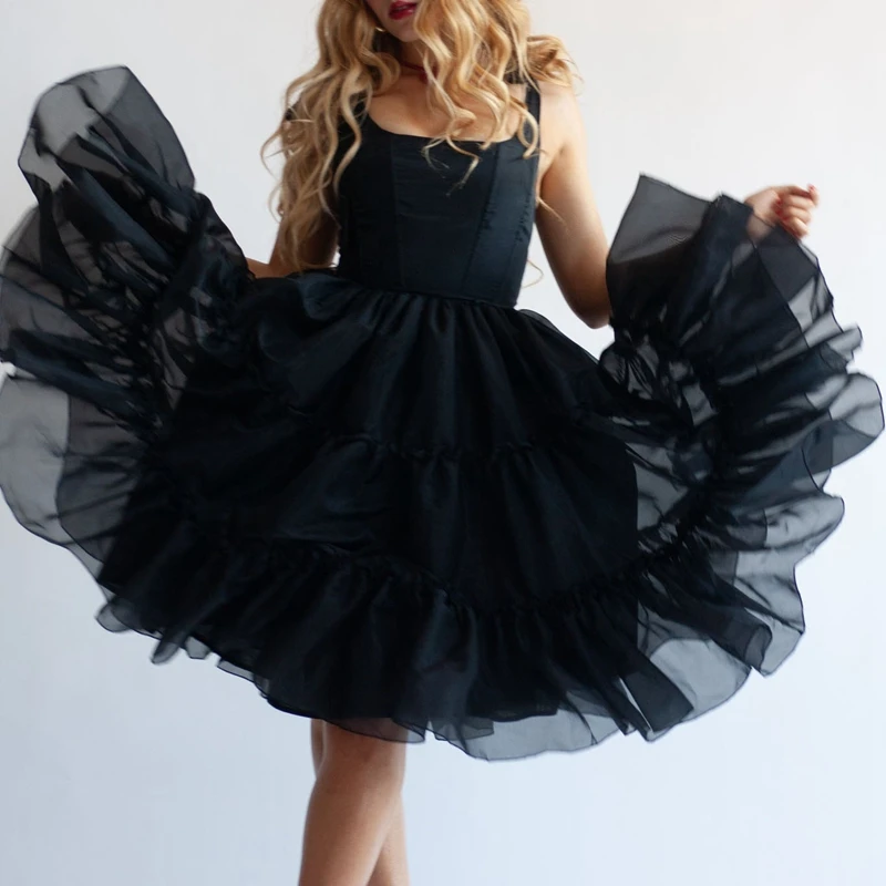 Cute Ruffles Multi-layers Goth Lolita Dress Kawaii Girl Birthday Party Ball Gown Dress Women Vintage Tie Up Strap A-line Dress