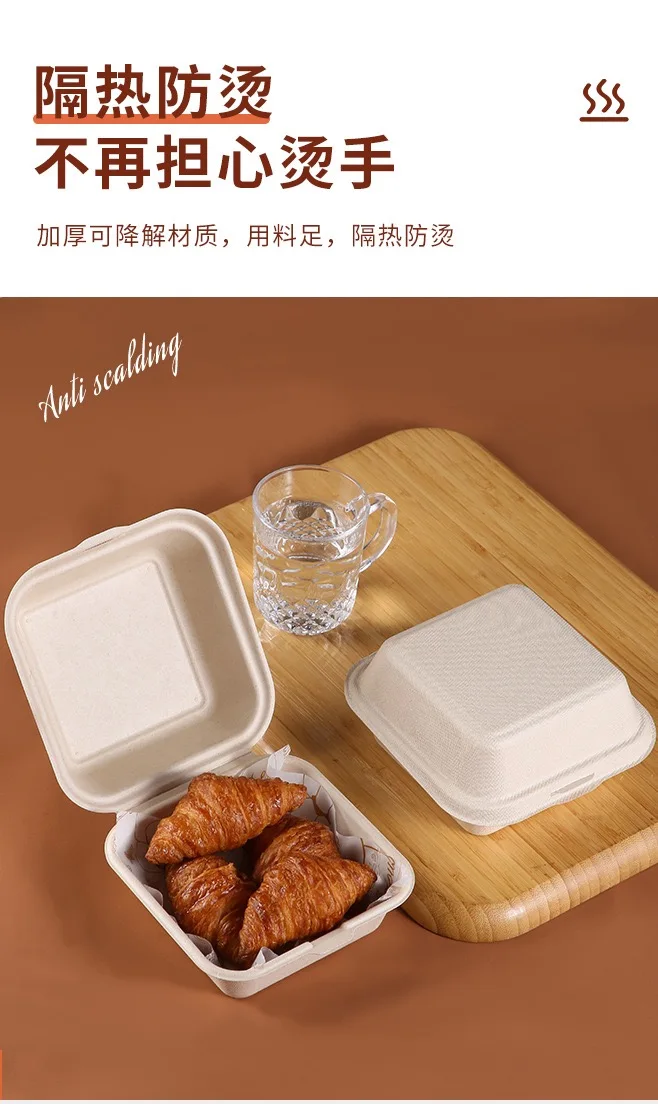 10pcs picnic lunch box disposable lunch box cake box pulp burger box tiramisu biodegradable packaging box