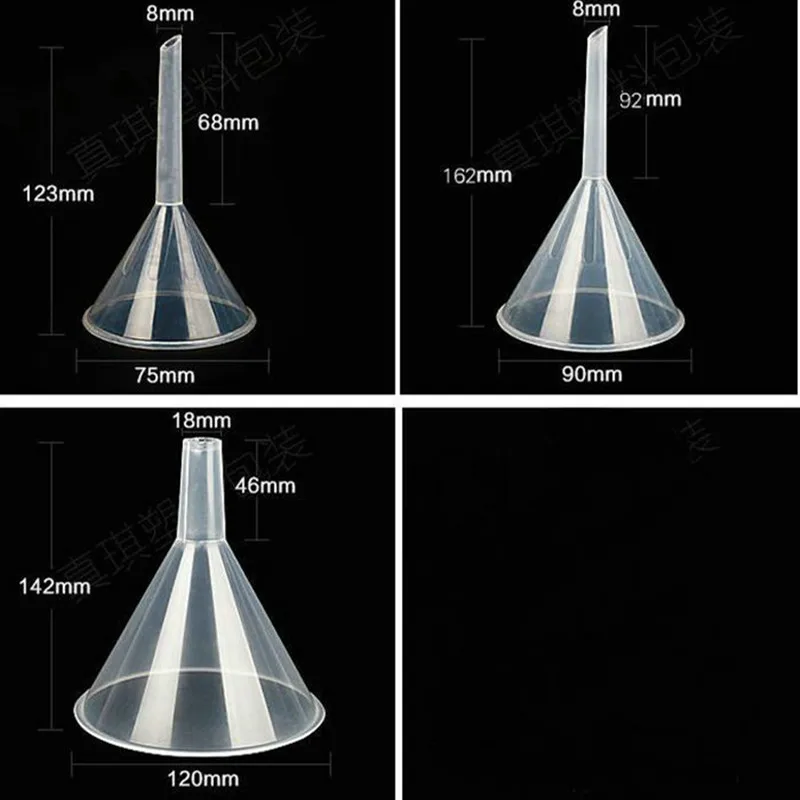 8pcs/set lab 30mm 50mm 60mm 75mm 90mm 120mm Diameter Triangle funnel Laboratory Clear White Plastic Conical Funnel