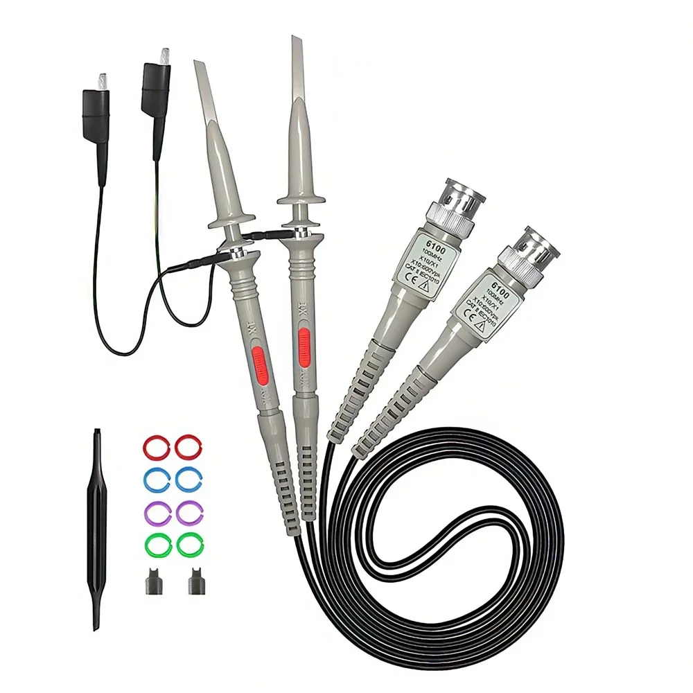 P6100 2PCS Oscilloscope Probe Kit DC-100MHz Lingkup Klip Test Probe 100MHz untuk Tektronix HP X1/X10 Sonda osciloscopio Grosir