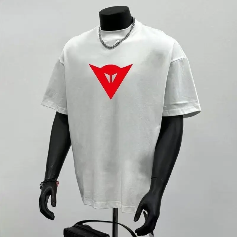 Men's Black Oversized T-Shirt Red Triangle Logo Print Casual Streetwear Short Sleeve Cotton Tee Top Unisex image 2