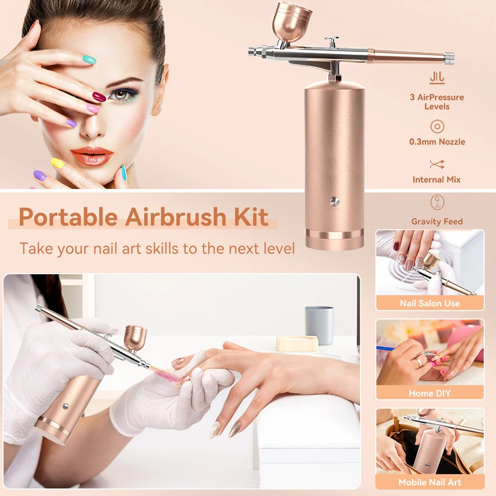 Rechargeable Airbrush Nail Kit with Compressor Portable Air Brush for Nails Art Painting Cake Tattoo Crafts Spray Face Beauty