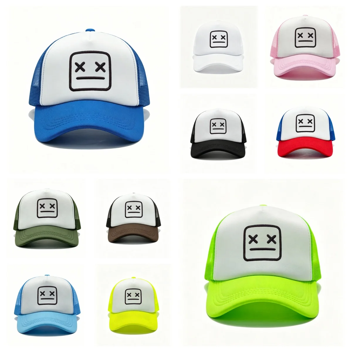 Mesh-Baseballkappe mit Smiley-Gesicht-Aufdruck, mehrfarbig, atmungsaktiv, Sonnenschutz, für Männer und Frauen, Outdoor-Sport, Freizeit