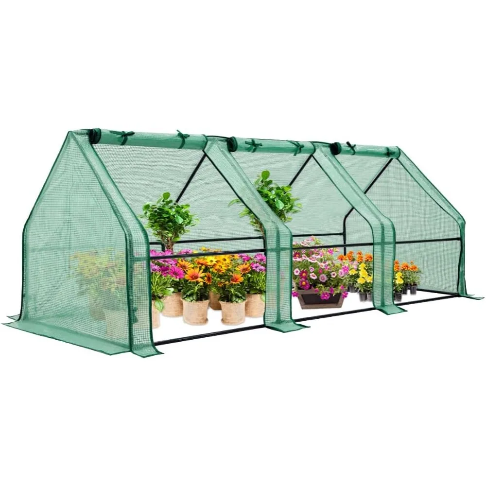 

EAGLE PEAK Туннельный теплица для сада, зеленый дом с закатанными дверцами на молнии, портативный 96x36x36, прозрачная/зеленая полиэтиленовая крышка