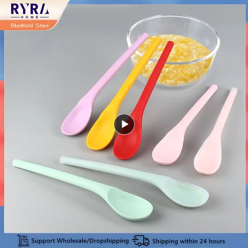 1/2PCS Silicone Spoon With Long Handle Heat Resistant Small Complementary Food Spoons Non-stick Tableware Utensil Kitchen Tools