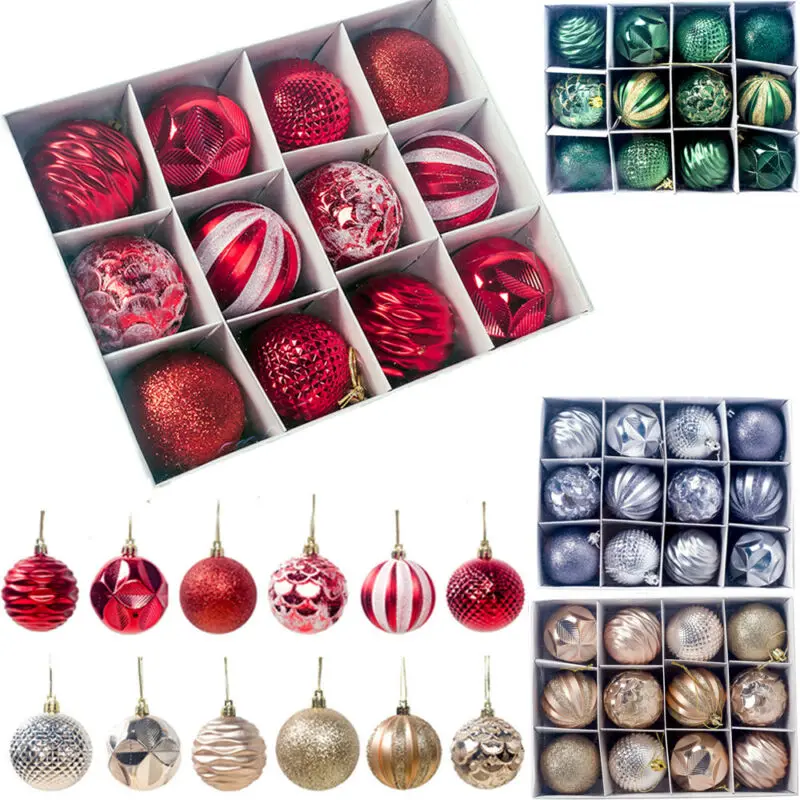 24Pcs Christmas Tree Decorations Balls Xmas Ornament Ball Glitter Hanging Ball Home Party Pendant Decor Prop Gifts Supplies