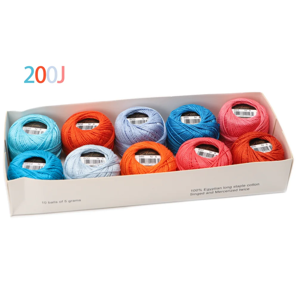 Amohilos Größe 8, Perlenfaden aus merzerisierter ägyptischer Baumwolle, 10 verschiedene Farben, Kollektion 5 Gramm, 40 Meter Kugel, 20 Sets erhältlich
