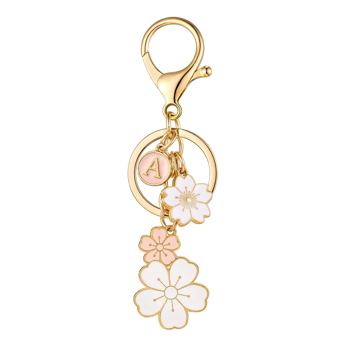 Porte-clés lettre initiale à la mode, porte-clés pendentif fleur, joli porte-clés lettre rose, cadeau pendentif sac à dos pour femme