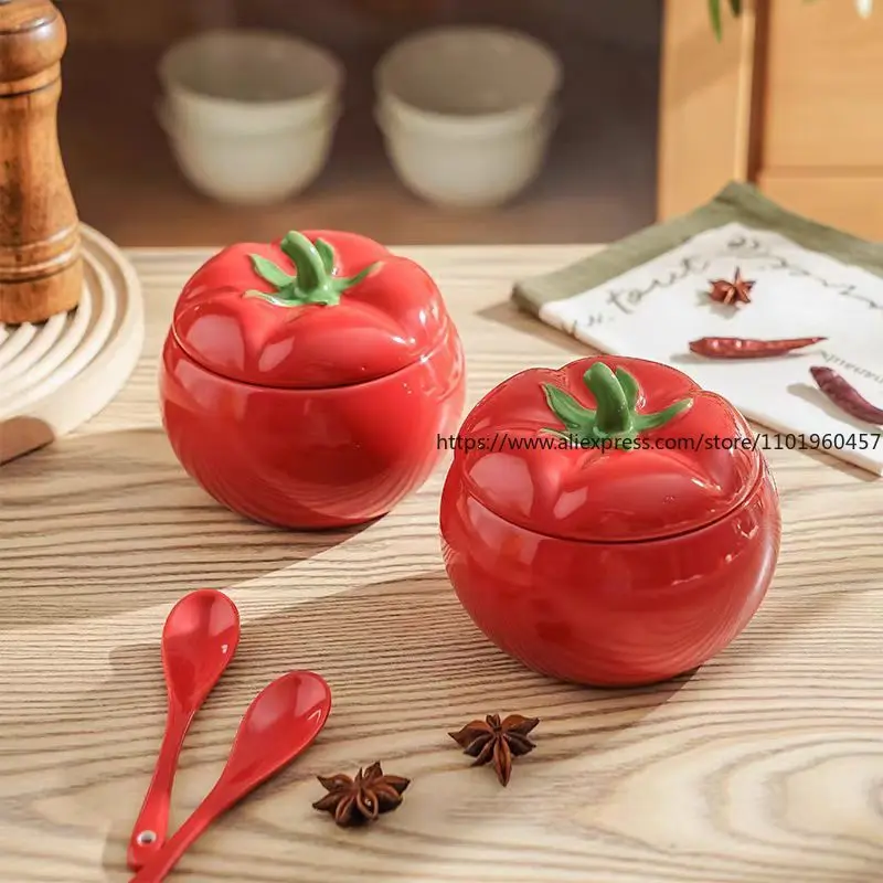 Tarro de cerámica para condimentos, juego de tarros para condimentos, tarro de sal y azúcar, tarro de chile salpicado de aceite, temporada de alimentos, taza creativa para estofado de tomate para el hogar