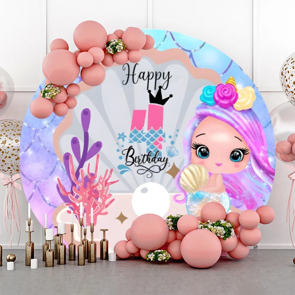 The Little Mermaid Princess Ariel Birthday Party Decoration Props Round Backdrop Background Photography Baby Shower Photozone