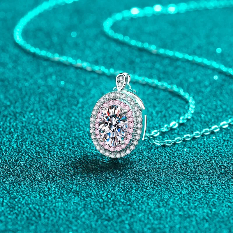 Platinum PT950 1Ct Moissanite D Color Diamond Necklace for Women, Luxury Egg Shaped Pendant Collarbone Chain Female Jewelry Gift