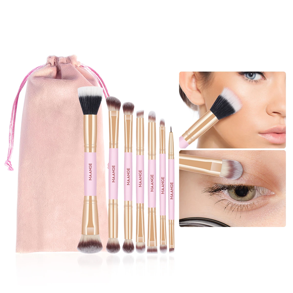 MAANGE 7 teile/satz Make-Up Pinsel mit Tasche Doppel Kopf Foundation Concealer Pinsel Lidschatten Eyeliner Pinsel Haut-freundliche Make-Up-Tools