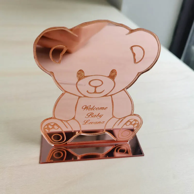 10pcs Teddy Bear Custom Mirror Acrylic Baby Shower Favors, Teddy Bear BabyShower Party Decoration Personalized Gift Label