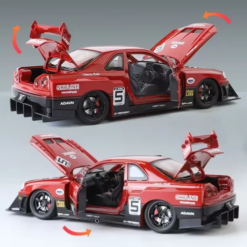 1:24 Nissan Skyline GTR-R34 S15 Modified Vehicle Alloy Model Diecast Metal Casting Sound and Light Car Toy For Children car C354