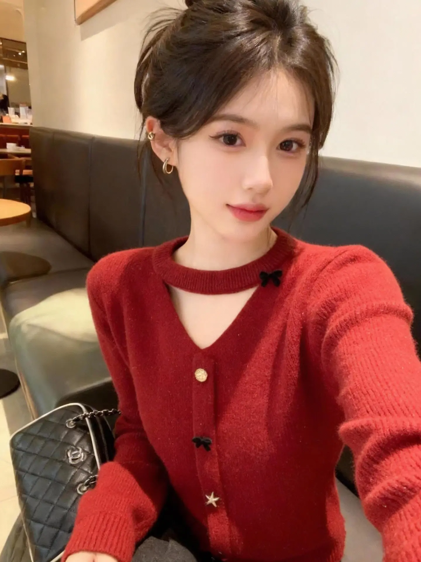 

Красный вязаный кардиган-свитер для женщин, весна 2026, новая коллекция, очень красивый, теплый, для повседневной носки