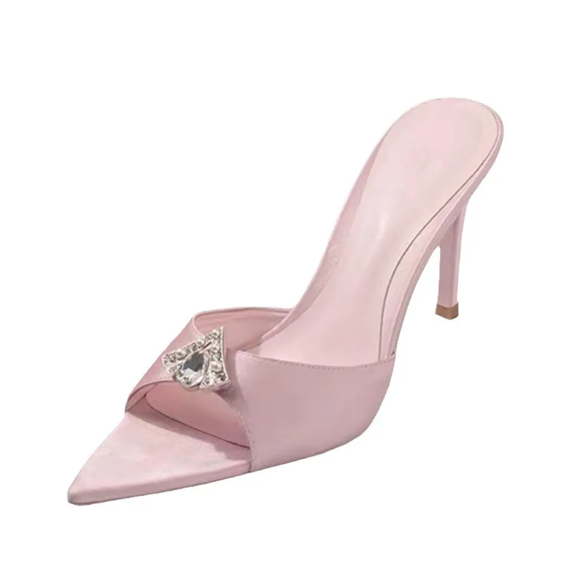 

Женские тапочки с острым носком, сандалии для работы на открытом воздухе, шлепанцы, белые туфли-лодочки на низком каблуке для женщин с удобным роскошным корейским стилем