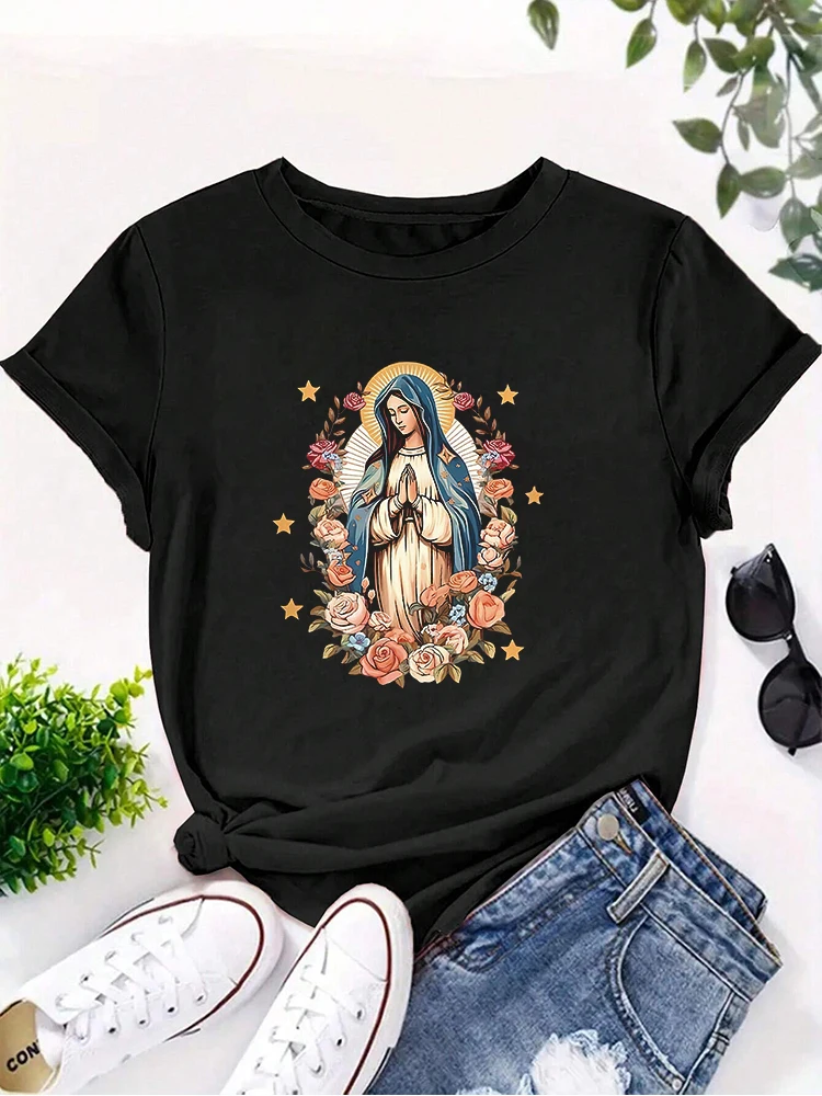 Our Lady Guadalupe Virgin Mary Catholic Saint T-shirts for Women Dad T-shirts Women Graphic Tees Ladies T Shirts Tops for Teen