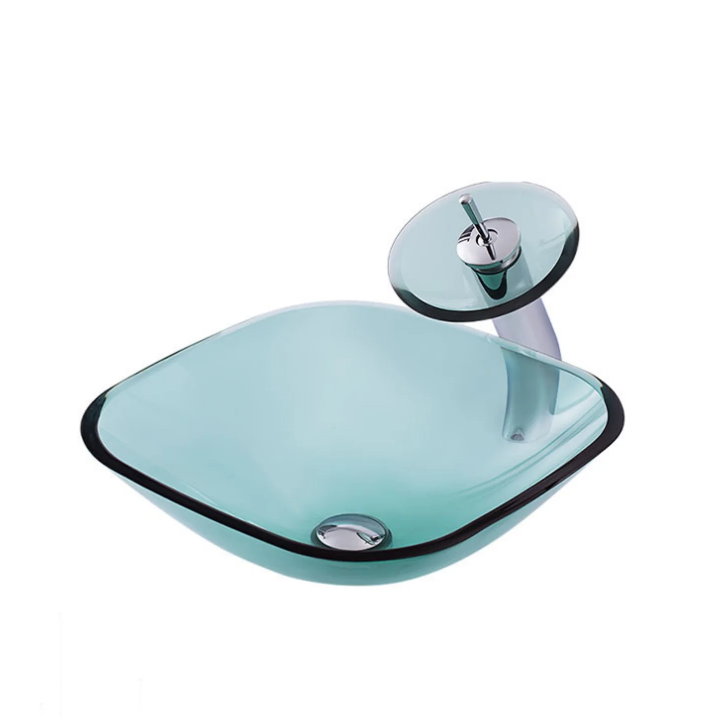 

Square tempered glass countertop basin, modern minimalist washbasin, household transparent blue art basin