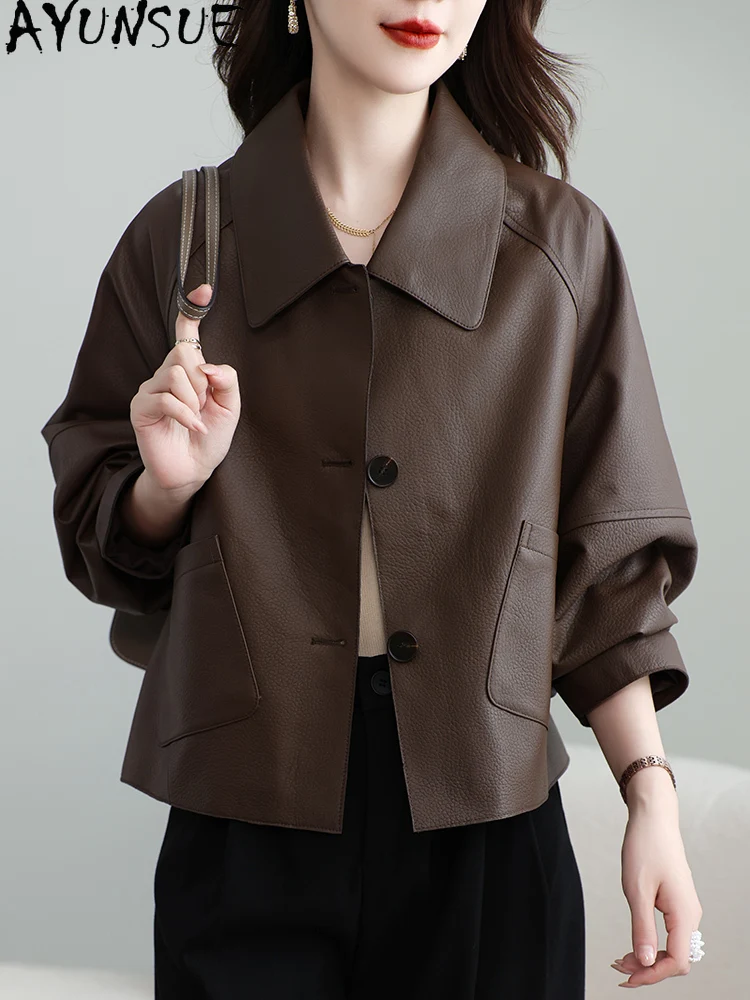 AYUNSUE Giacca in vera pelle da donna Cappotto nero Primavera Autunno Vestiti Genuino cappotti da donna in pelle di pecora 2025 Jaqueta De Couro
