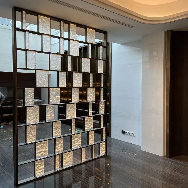 Art glass grating lattice metal partition living room hotel background wall
