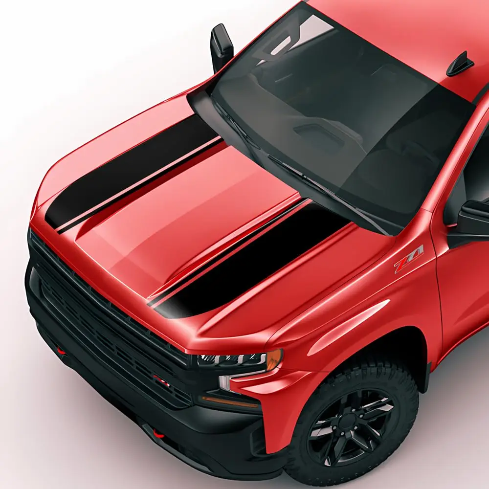 

Car Hood Bonnet Racing Sport Vinyl Decal Sticker Stripes Kit Compatible with Chevrolet Silverado 2014 - Present