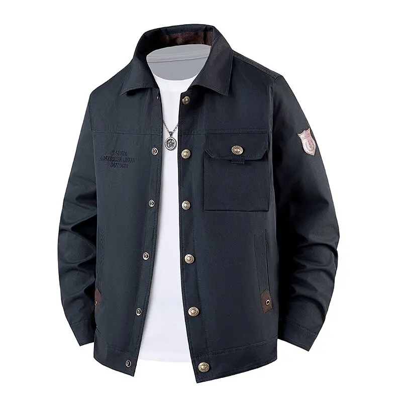 

Autumn and Spring New Pure Color American Vintage Workwear Jacket Men's Casual Loose Sports Plus Size High Quality Outerwear