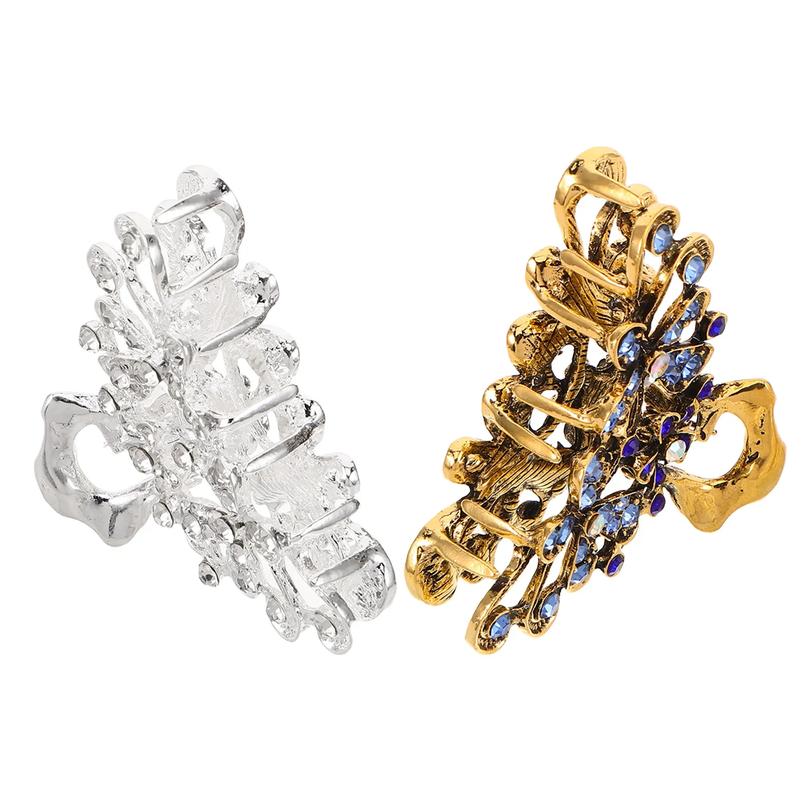 

2Pcs Vintage Flower Hair Claw Rhinestone Crystal Barrette Decorative Hair Clips Non-Slip Metal Claw Clips for Women Work